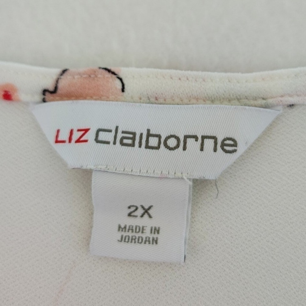 Liz Claiborne Ivory Floral Keyhole Neck Pearl Accent Flutter Sleeve Blouse 2X - Picture 11 of 14